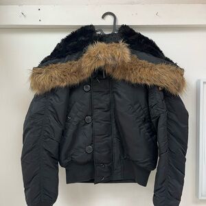 Alpha Industries Black N-2B Bomber Jacket with Faux Fur Trim - Men XS